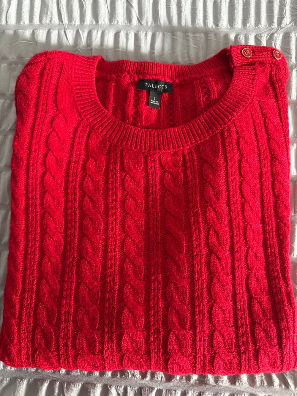 Talbots Bright Red Cable-Knit Crewneck Sweater